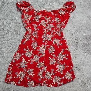 Angie red floral summer off the shoulder dress